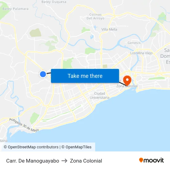 Carr. De Manoguayabo to Zona Colonial map