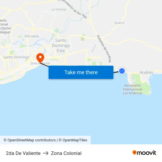 2da De Valiente to Zona Colonial map