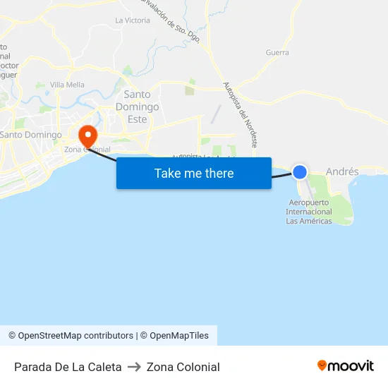 Parada De La Caleta to Zona Colonial map