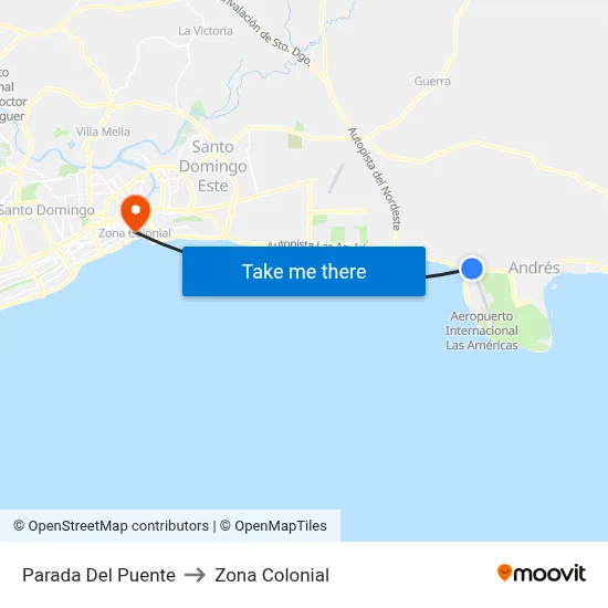 Parada Del Puente to Zona Colonial map