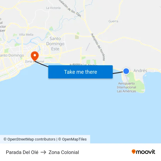 Parada Del Olé to Zona Colonial map