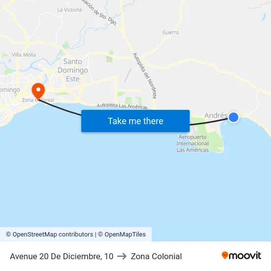 Avenue 20 De Diciembre, 10 to Zona Colonial map