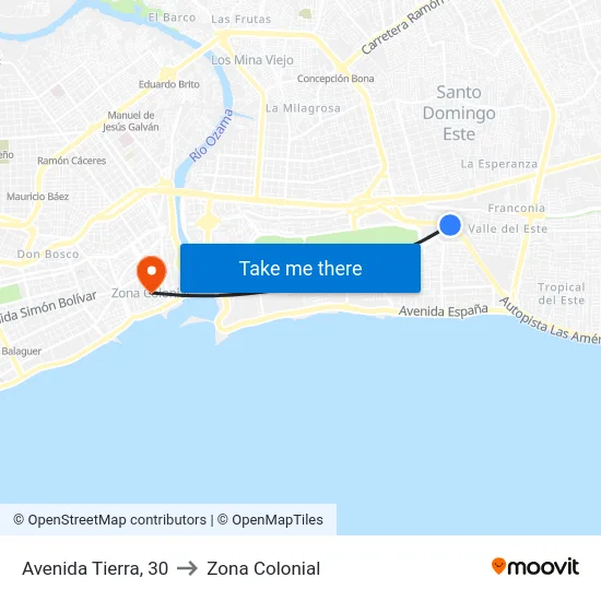 Avenida Tierra, 30 to Zona Colonial map