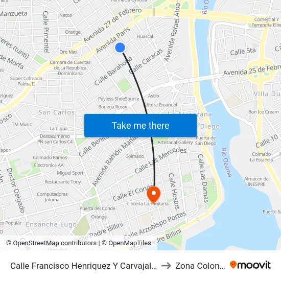 Calle Francisco Henriquez Y Carvajal, 60 to Zona Colonial map