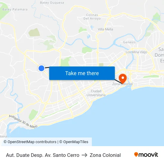 Aut. Duate Desp. Av. Santo Cerro to Zona Colonial map