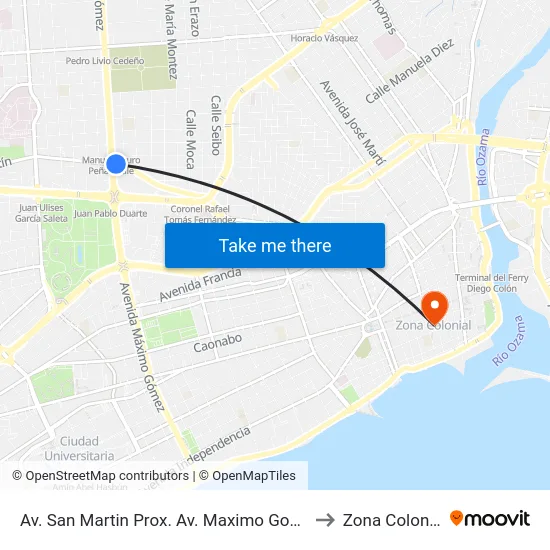 Av. San Martin Prox. Av. Maximo Gomez to Zona Colonial map