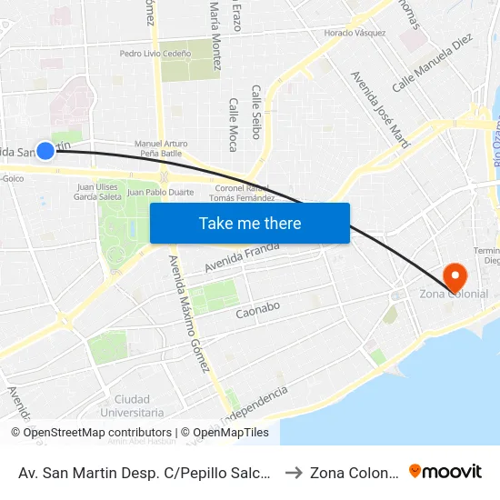 Av. San Martin Desp. C/Pepillo Salcedo to Zona Colonial map