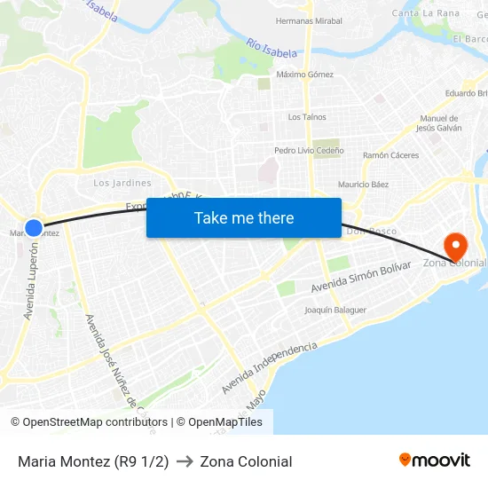 Maria Montez (R9 1/2) to Zona Colonial map