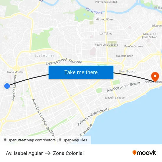 Av. Isabel Aguiar to Zona Colonial map