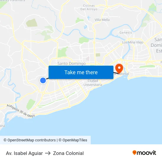 Av. Isabel Aguiar to Zona Colonial map