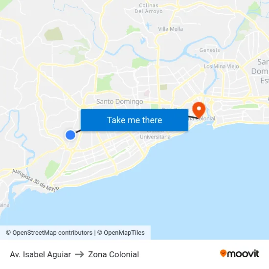Av. Isabel Aguiar to Zona Colonial map