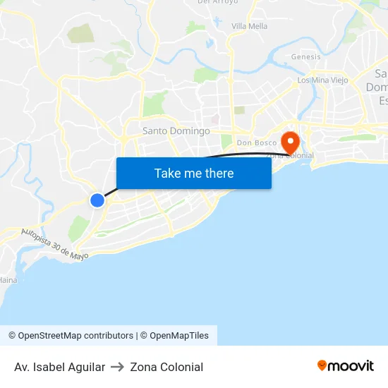 Av. Isabel Aguilar to Zona Colonial map