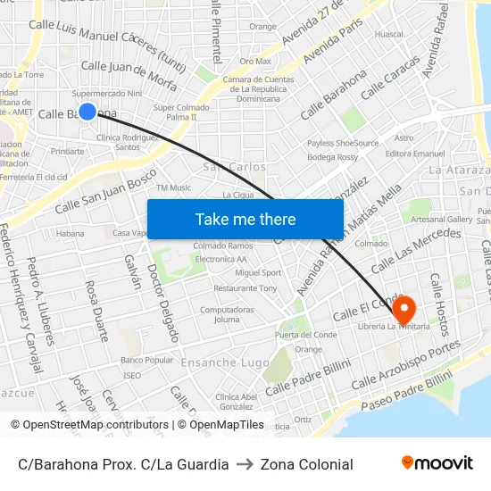 C/Barahona Prox. C/La Guardia to Zona Colonial map