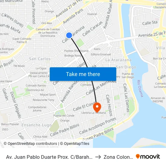 Av. Juan Pablo Duarte Prox. C/Barahona to Zona Colonial map