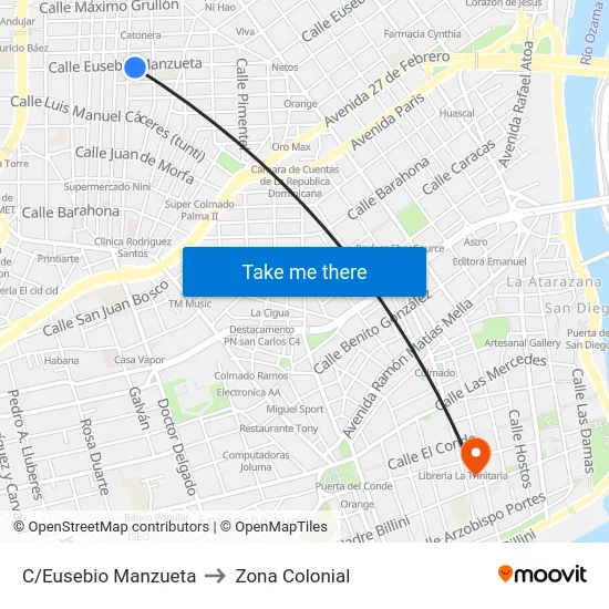 C/Eusebio Manzueta to Zona Colonial map
