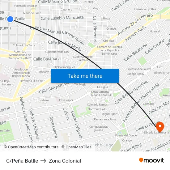 C/Peña Batlle to Zona Colonial map