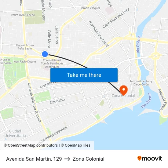 Avenida San Martin, 129 to Zona Colonial map