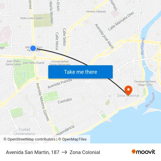 Avenida San Martin, 187 to Zona Colonial map
