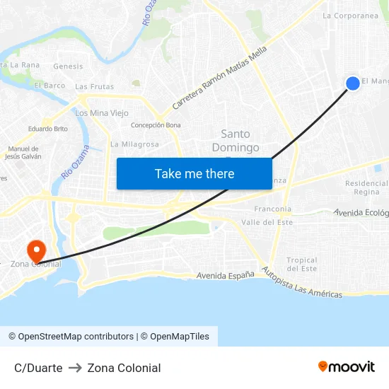 C/Duarte to Zona Colonial map