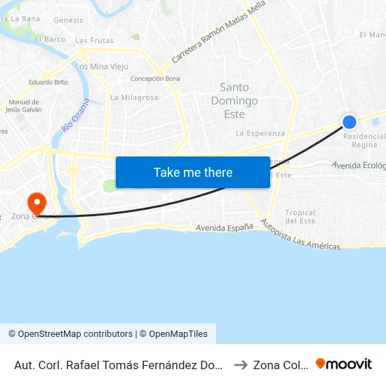 Aut. Corl. Rafael Tomás Fernández Domínguez (Ole) to Zona Colonial map