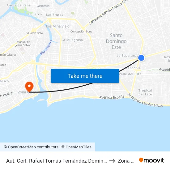 Aut. Corl. Rafael Tomás Fernández Domínguez Prox. Av. Charles De Gaulle to Zona Colonial map