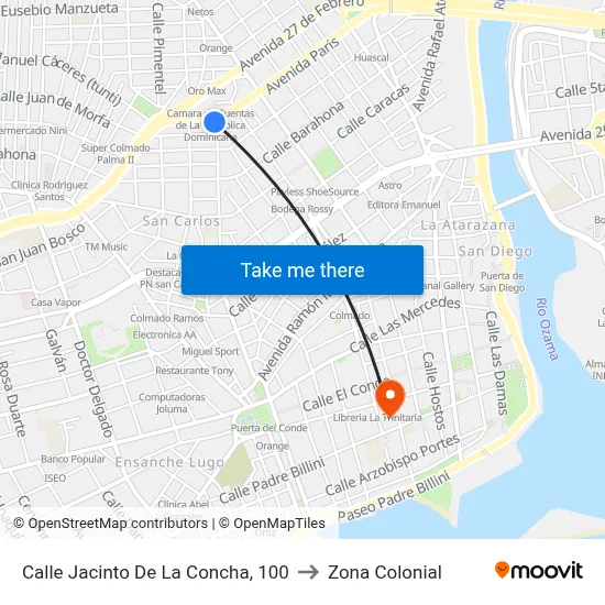 Calle Jacinto De La Concha, 100 to Zona Colonial map