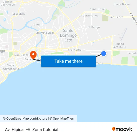 Av. Hipica to Zona Colonial map