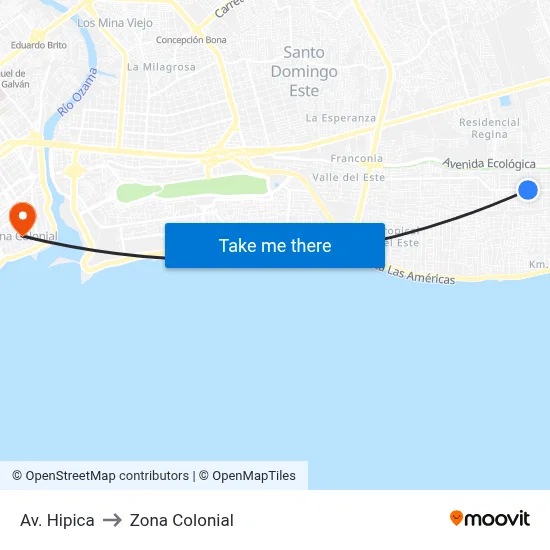 Av. Hipica to Zona Colonial map