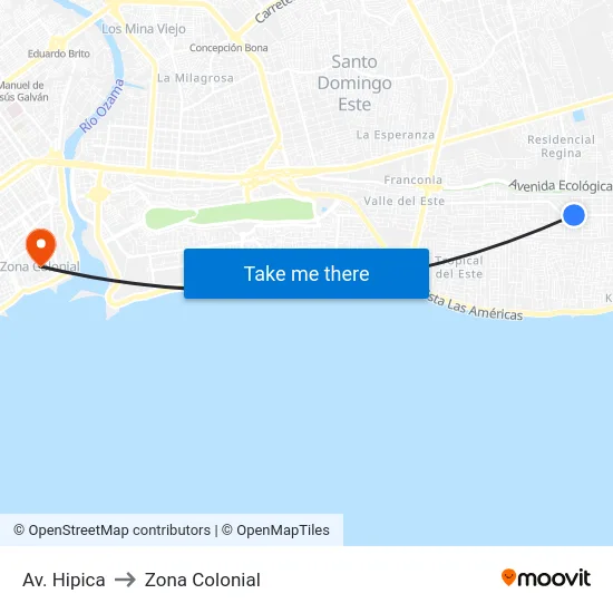 Av. Hipica to Zona Colonial map