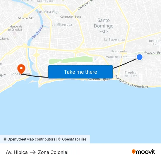 Av. Hipica to Zona Colonial map