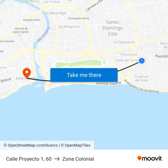 Calle Proyecto 1, 60 to Zona Colonial map