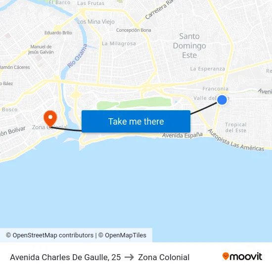 Avenida Charles De Gaulle, 25 to Zona Colonial map