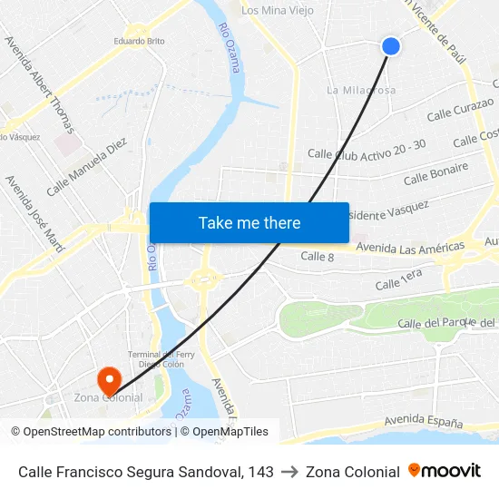 Calle Francisco Segura Sandoval, 143 to Zona Colonial map