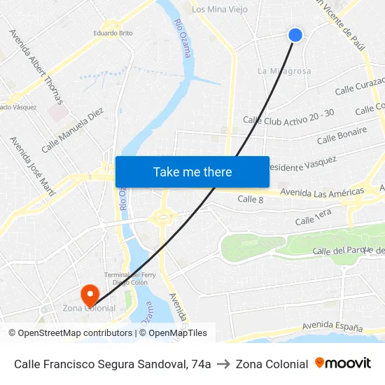 Calle Francisco Segura Sandoval, 74a to Zona Colonial map
