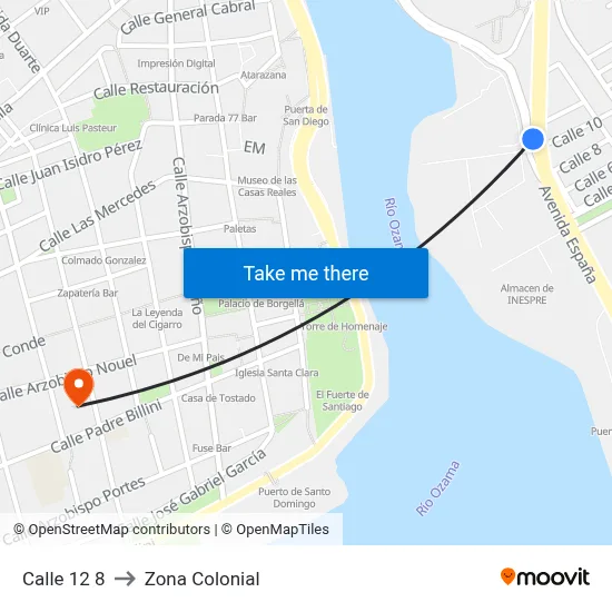 Calle 12 8 to Zona Colonial map