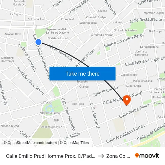 Calle Emilio Prud'Homme Prox. C/Padre Miguel to Zona Colonial map