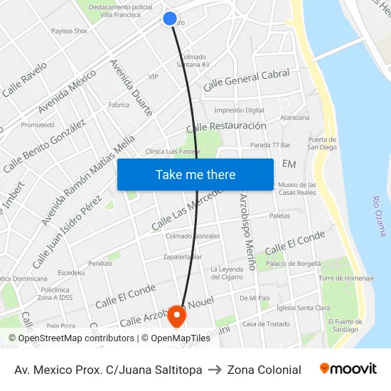 Av. Mexico Prox. C/Juana Saltitopa to Zona Colonial map