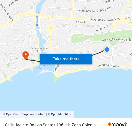 Calle Jacinto De Los Santos 196 to Zona Colonial map