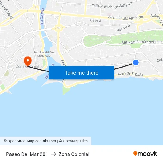 Paseo Del Mar 201 to Zona Colonial map