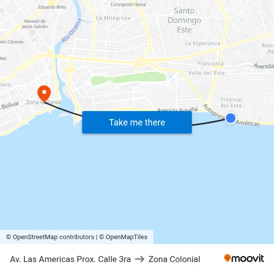 Av. Las Americas Prox. Calle 3ra to Zona Colonial map