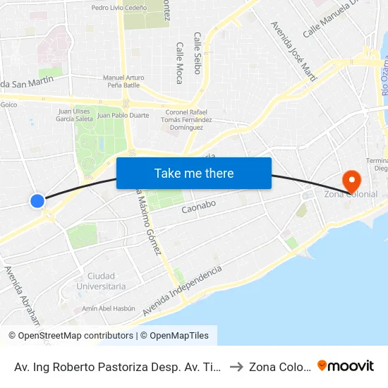 Av. Ing Roberto Pastoriza Desp. Av. Tiradentes to Zona Colonial map