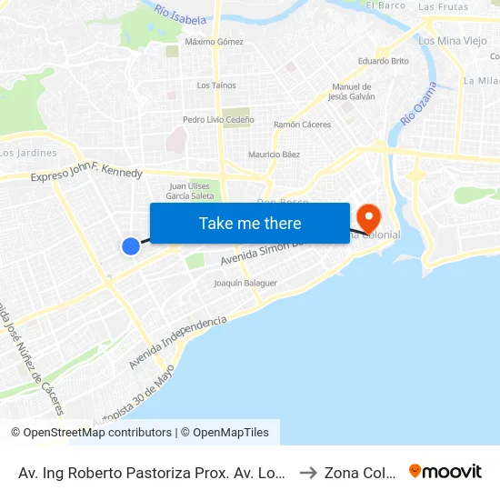 Av. Ing Roberto Pastoriza Prox. Av. Lope De Vega to Zona Colonial map