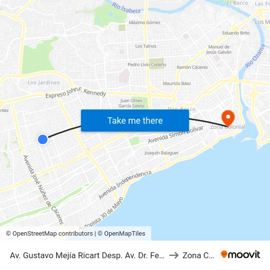 Av. Gustavo Mejía Ricart Desp. Av. Dr. Fernando Alberto Defilló to Zona Colonial map