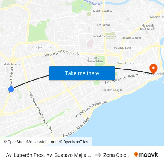 Av. Luperón Prox. Av. Gustavo Mejia Ricart to Zona Colonial map