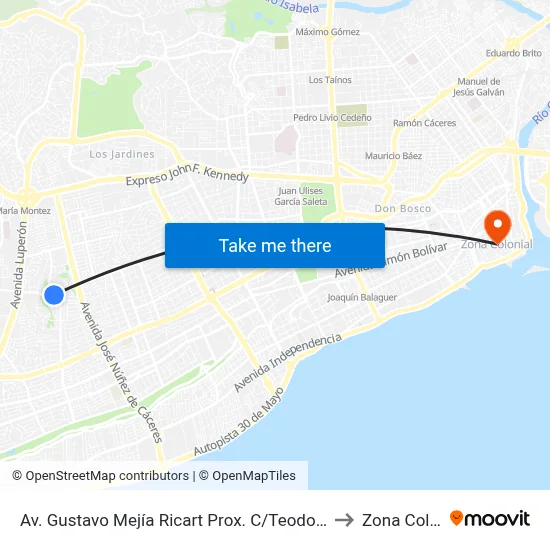 Av. Gustavo Mejía Ricart Prox. C/Teodoro Chasserieu to Zona Colonial map