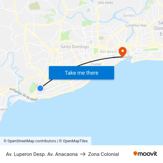 Av. Luperon Desp. Av. Anacaona to Zona Colonial map
