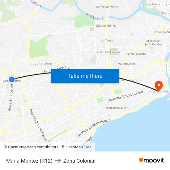 Maria Montez (R12) to Zona Colonial map