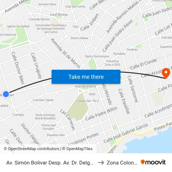 Av. Simón Bolivar Desp. Av. Dr. Delgado to Zona Colonial map