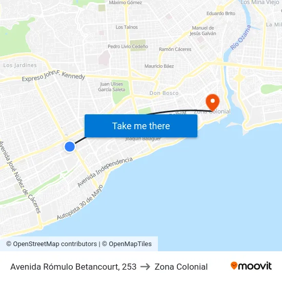 Avenida Rómulo Betancourt, 253 to Zona Colonial map