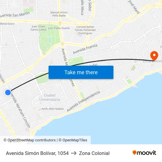 Avenida Simón Bolívar, 1054 to Zona Colonial map